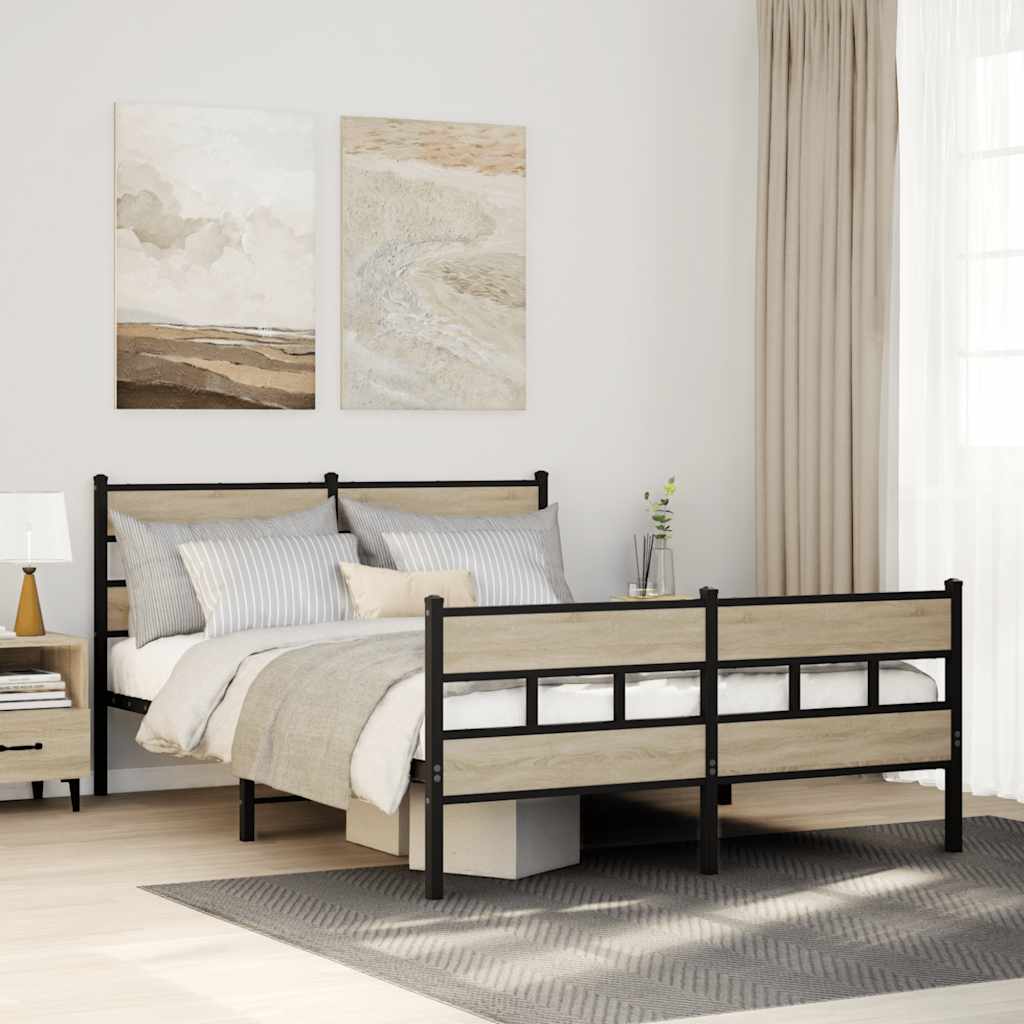 Bedframe zonder matras metaal sonoma eikenkleurig 140x190 cm is nu te koop bij PeponiXL, paradijselijk wonen!