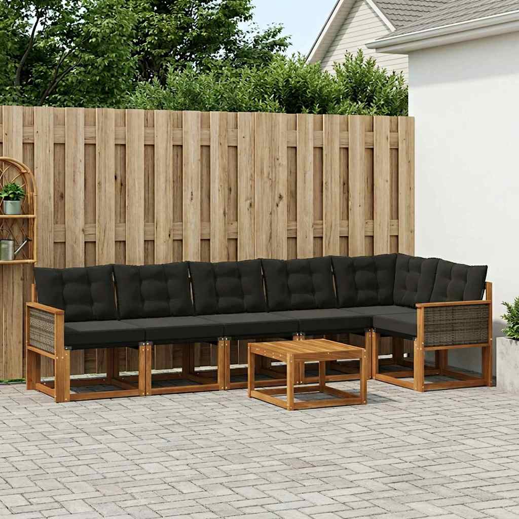 Buiten bankenset met kussen 7 pcs Naturel en Zwart is nu te koop bij PeponiXL, paradijselijk wonen!