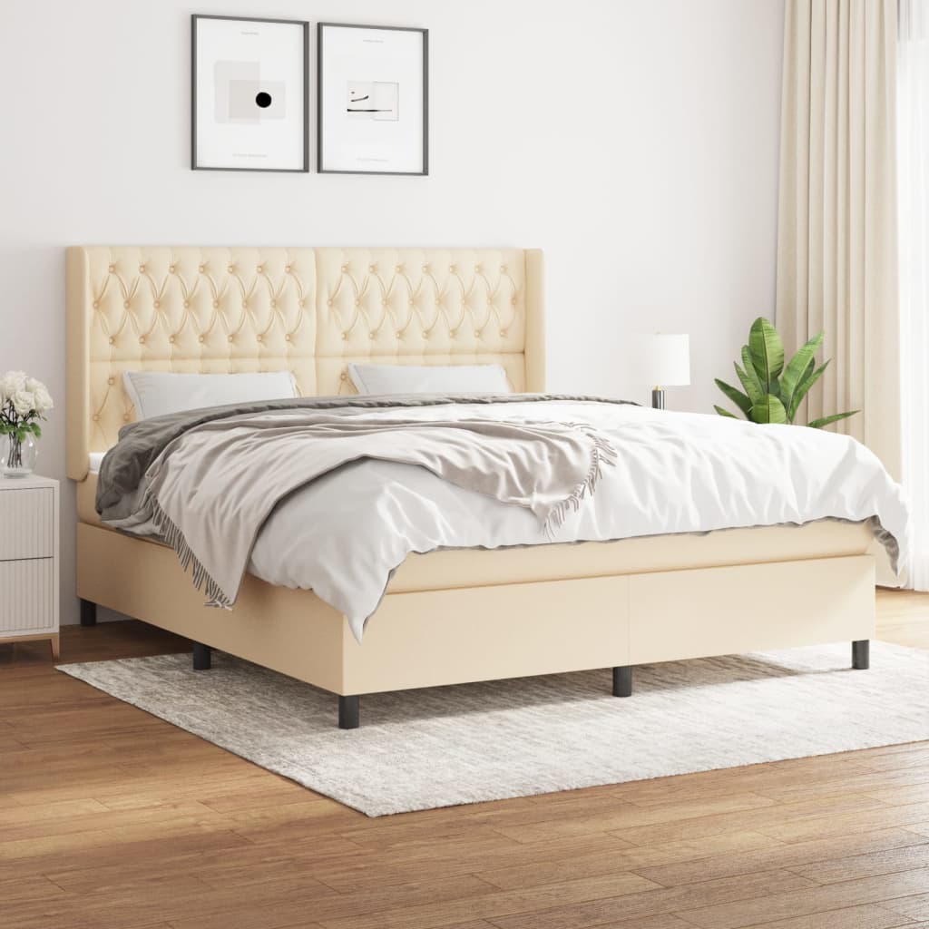 Boxspring met matras stof crèmekleurig 180x200 cm is nu te koop bij PeponiXL, paradijselijk wonen!