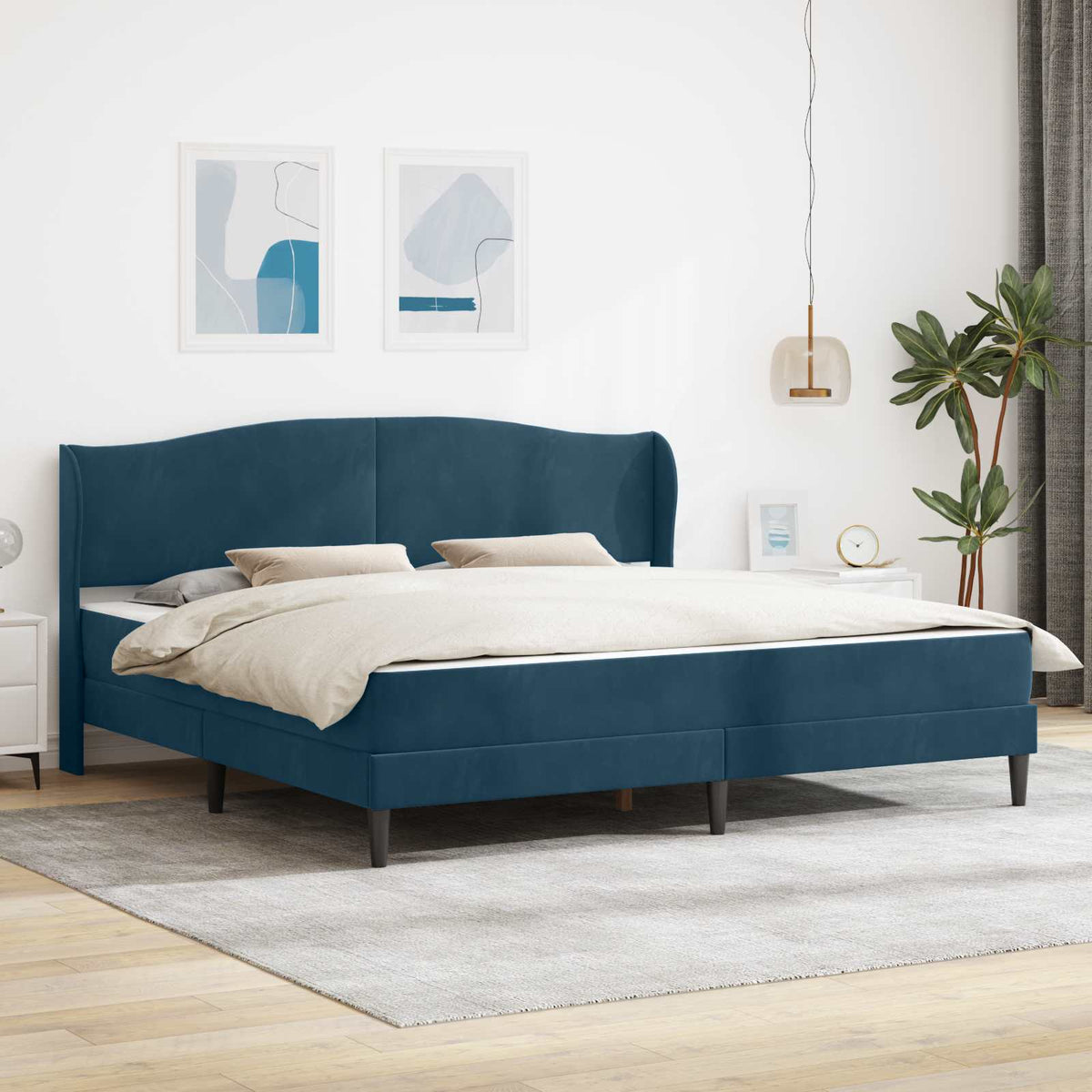 Bedframe met hoofdeinde Blauw 200 x 200 cm Fluweel is nu te koop bij PeponiXL, paradijselijk wonen!