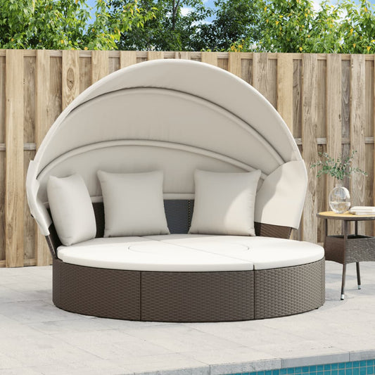 Loungebed met luifel en kussens poly rattan bruin is nu te koop bij PeponiXL, paradijselijk wonen!