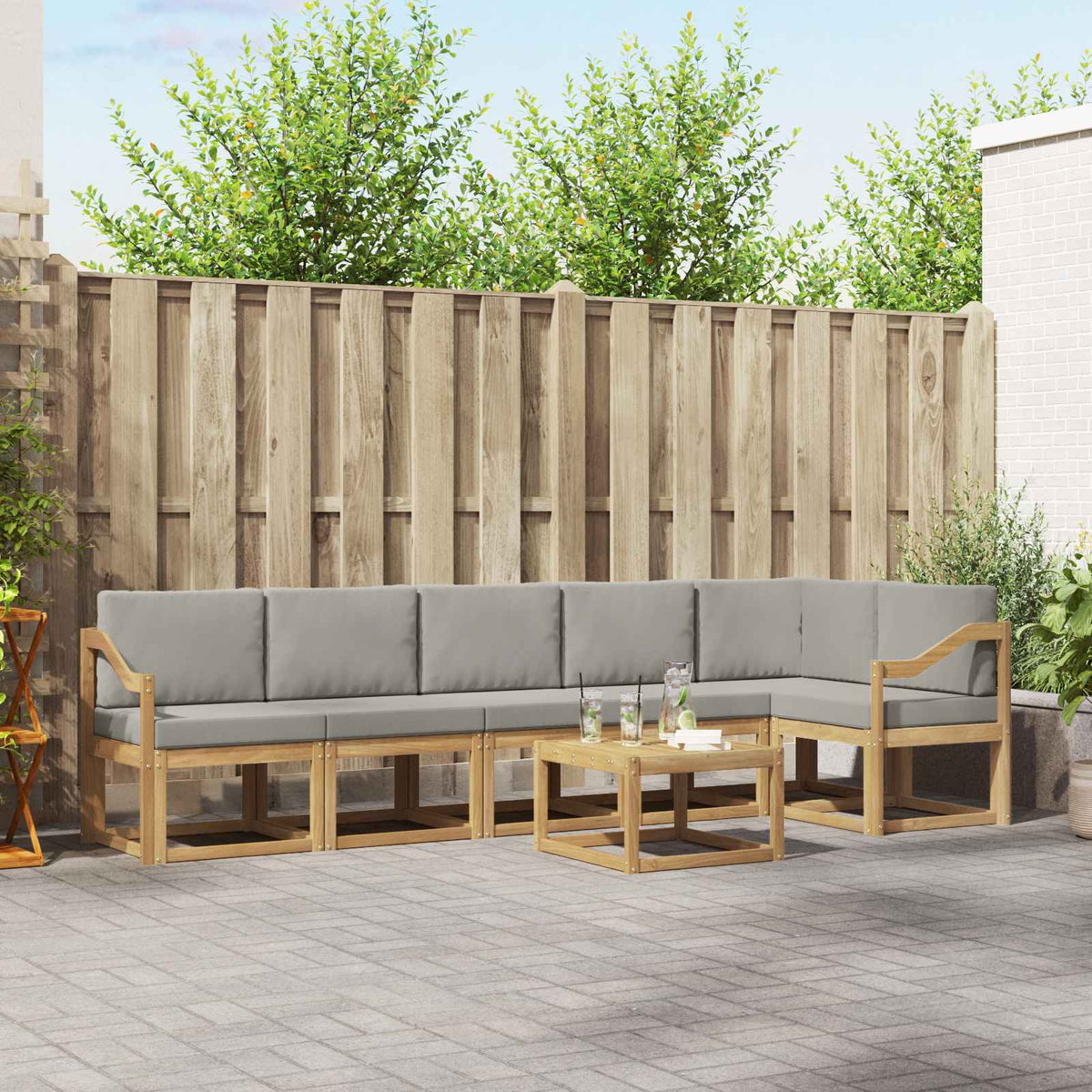 Buiten bankenset met kussen 7 pcs Wit en Lichtgrijs is nu te koop bij PeponiXL, paradijselijk wonen!
