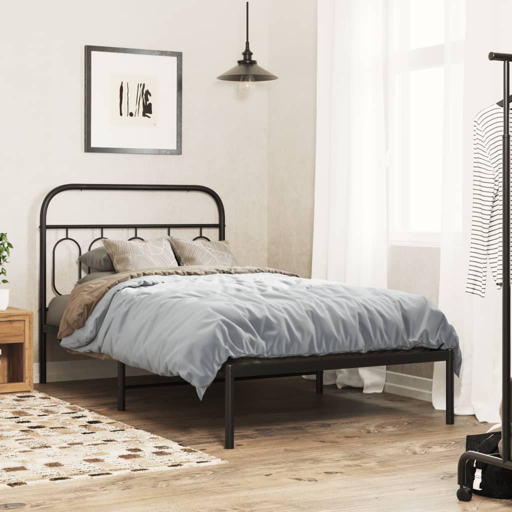 Bedframe met hoofdbord metaal zwart 100x190 cm is nu te koop bij PeponiXL, paradijselijk wonen!