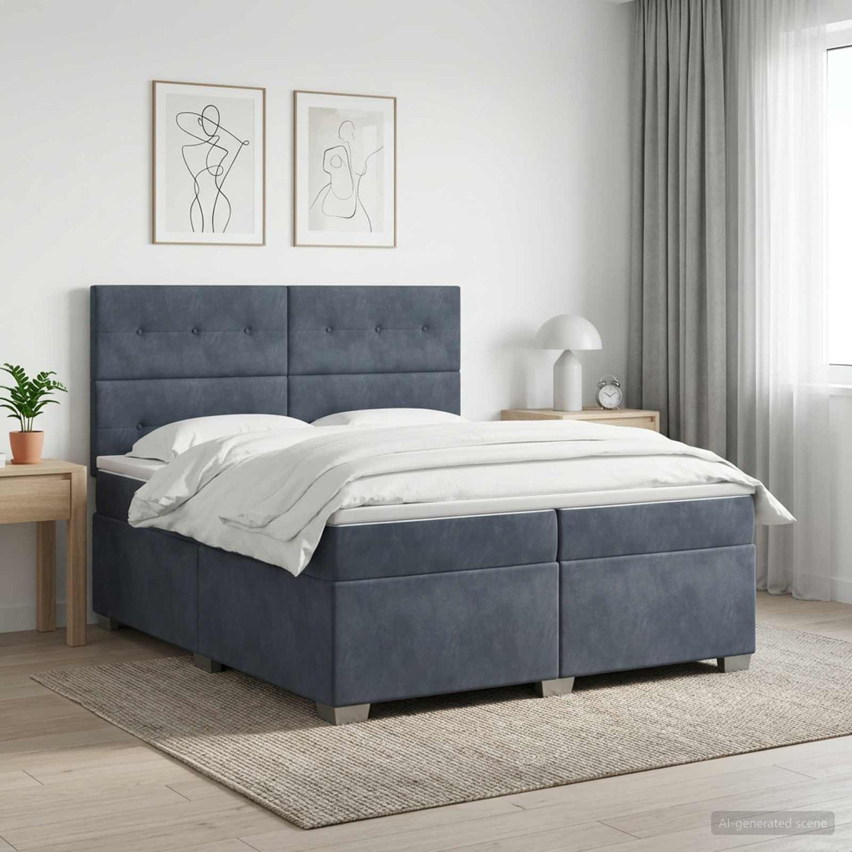 Boxspringbed met matras Donkergrijs 200 x 200 cm Fluweel is nu te koop bij PeponiXL, paradijselijk wonen!
