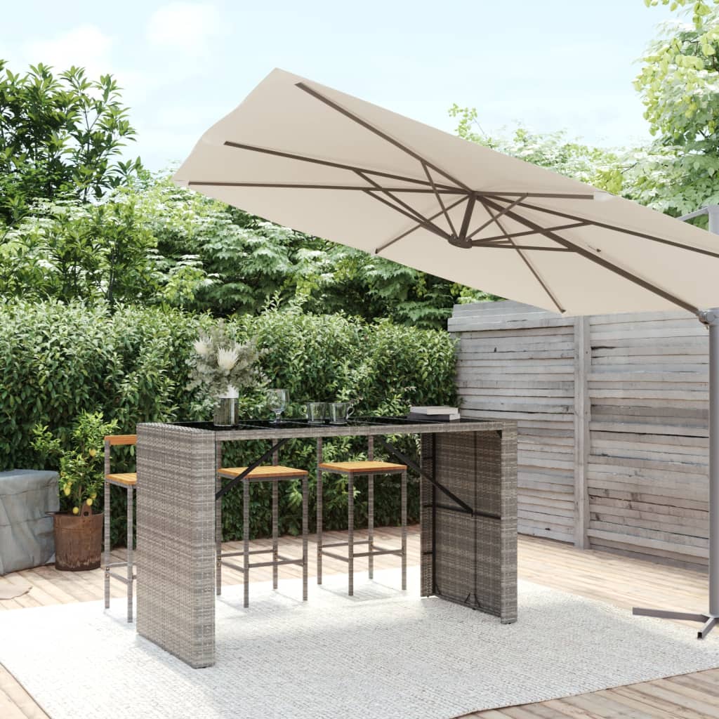 Bartafel met glazen blad 185x80x110 cm poly rattan grijs is nu te koop bij PeponiXL, paradijselijk wonen!