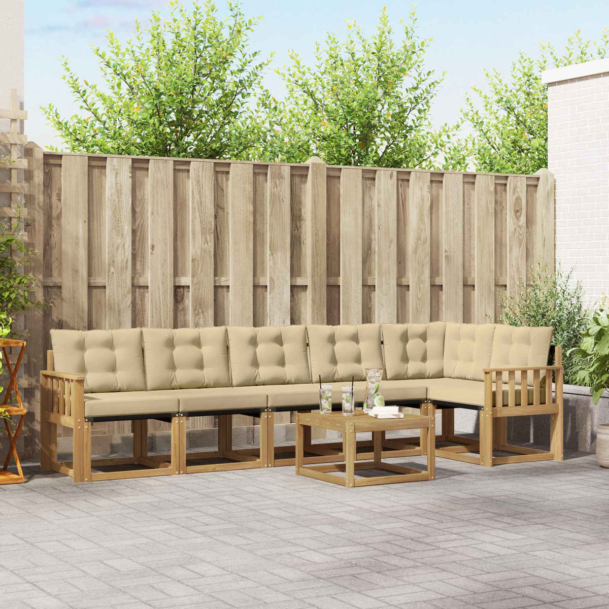 Buiten bankenset met kussen 7 pcs Wit en Beige is nu te koop bij PeponiXL, paradijselijk wonen!