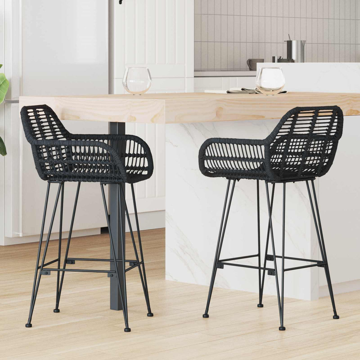 Barkruk 2 pcs Zwart 55 x 52 x 92 cm Riet en IJzer is nu te koop bij PeponiXL, paradijselijk wonen!