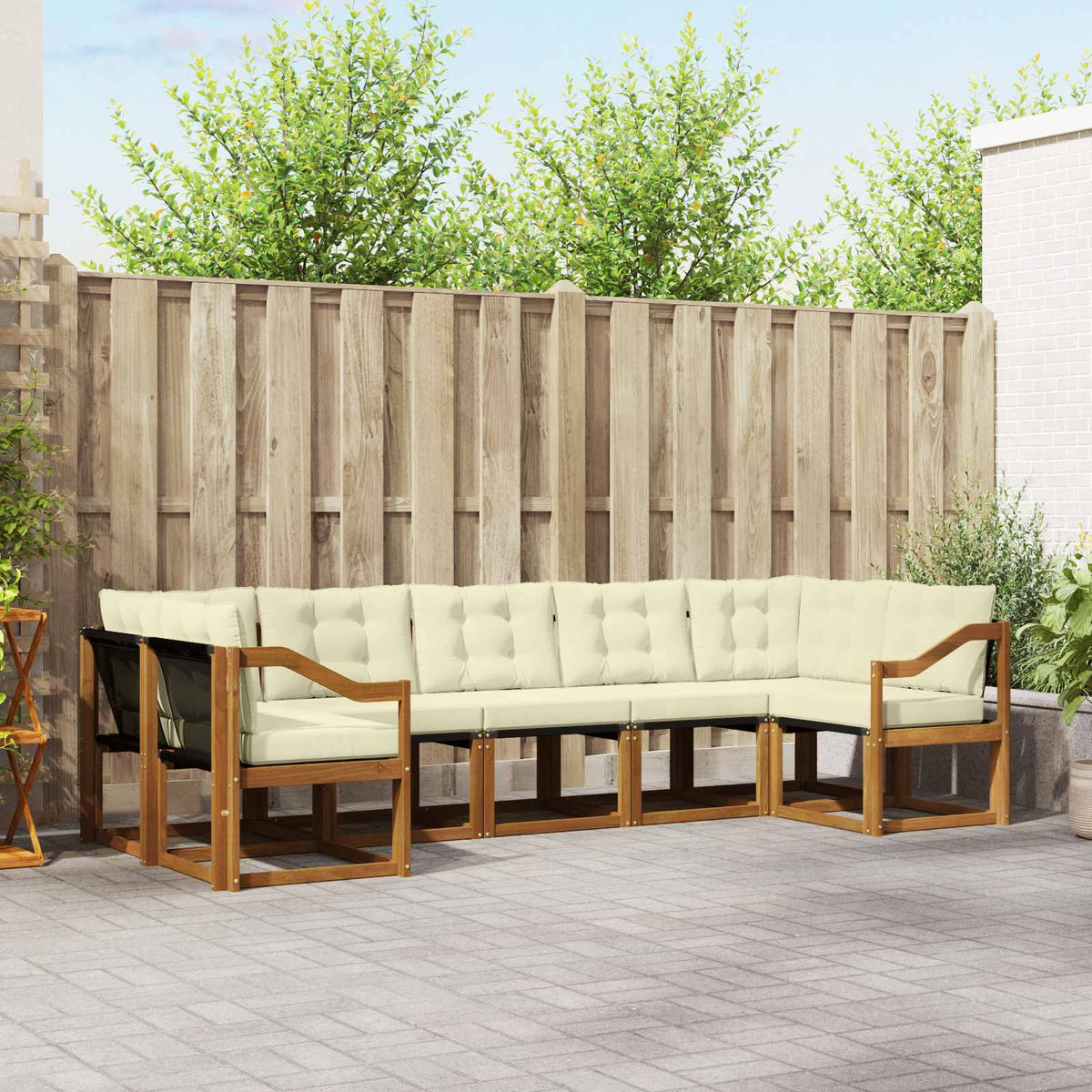 Buiten bankenset met kussen 7 pcs Natuurlijk en Crème is nu te koop bij PeponiXL, paradijselijk wonen!