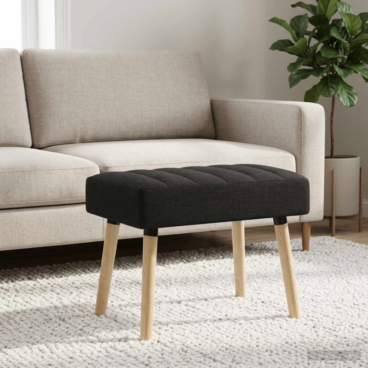 Kanaal-geplooide bank Zwart 60 x 40 x 45 cm Stof is nu te koop bij PeponiXL, paradijselijk wonen!