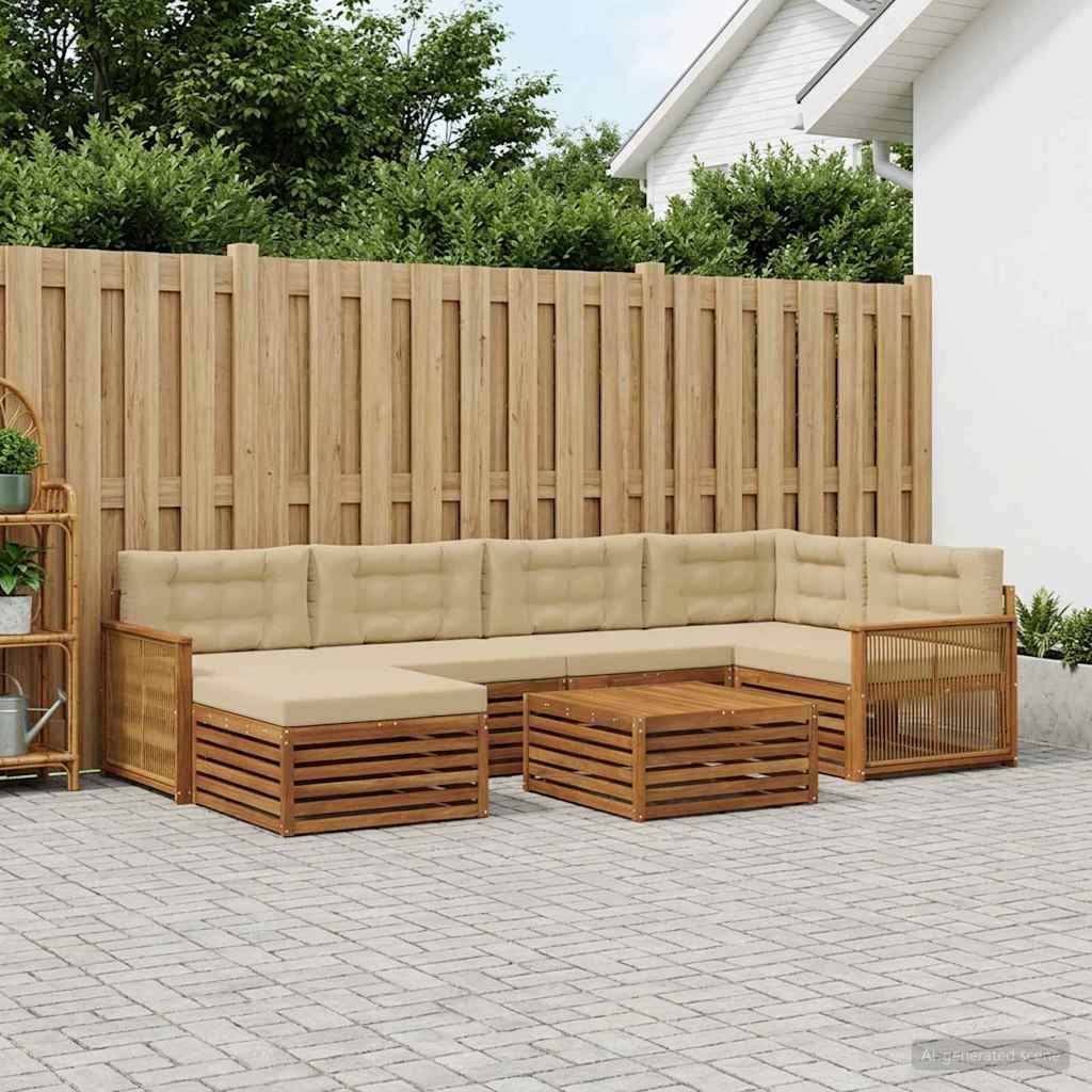Buiten bankenset met kussen 7 pcs Natuurlijk en Beige is nu te koop bij PeponiXL, paradijselijk wonen!