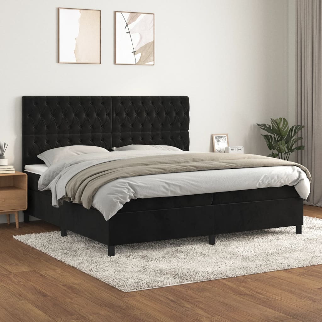 Boxspring met matras fluweel zwart 200x200 cm is nu te koop bij PeponiXL, paradijselijk wonen!