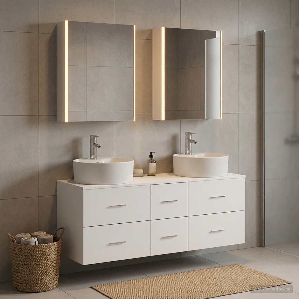 Badkamermeubelset 5 st Wit Bewerkt hout en glas is nu te koop bij PeponiXL, paradijselijk wonen!