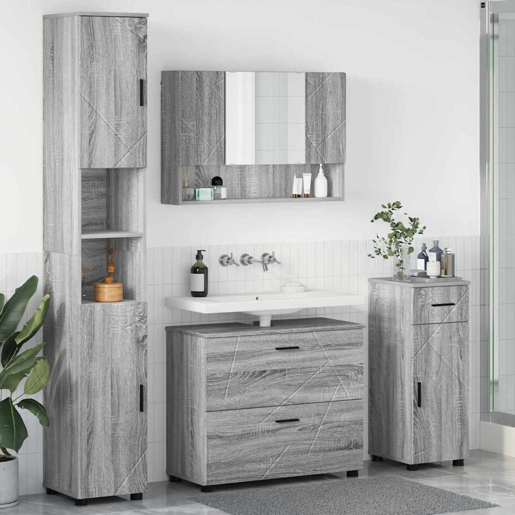 Badkamermeubelset 4 pcs Grijs Sonoma Geperst Hout en Metaal is nu te koop bij PeponiXL, paradijselijk wonen!