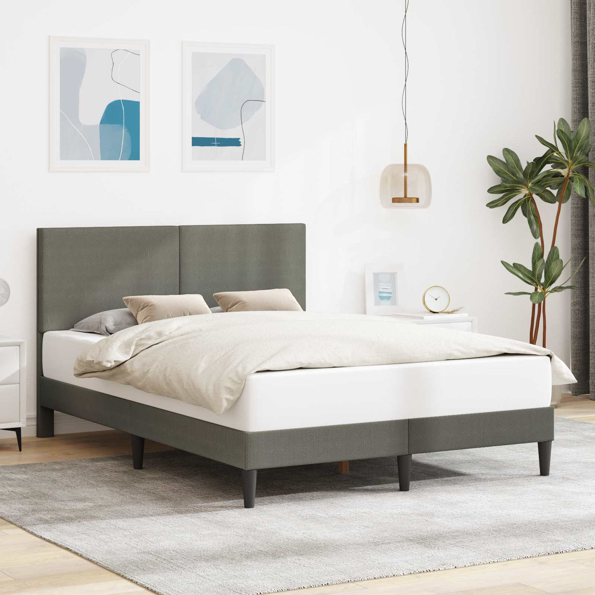 Bedframe met hoofdeinde Lichtgrijs 120 x 200 cm Katoen Stof is nu te koop bij PeponiXL, paradijselijk wonen!