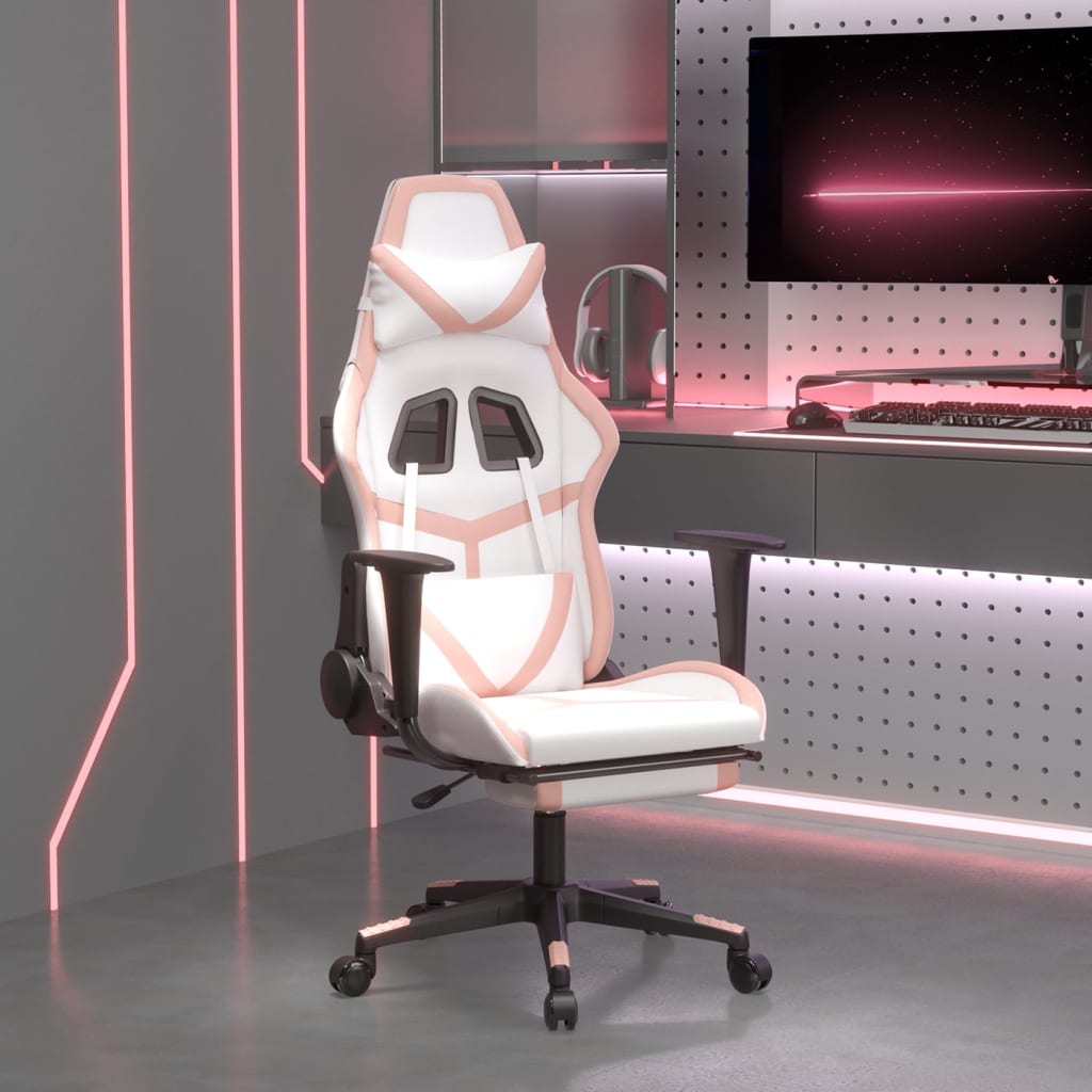 Gamestoel met voetensteun kunstleer wit en roze is nu te koop bij PeponiXL, paradijselijk wonen!