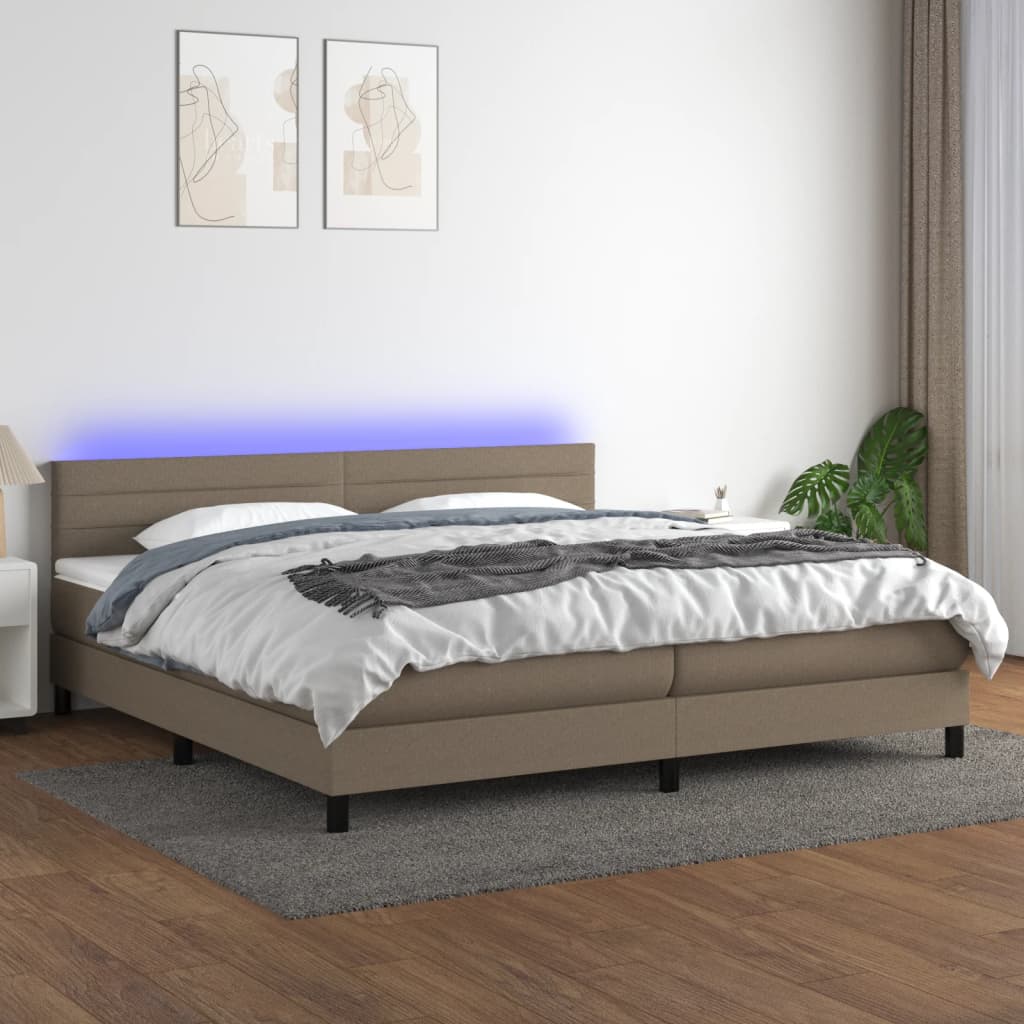 Boxspring met matras en LED stof taupe 200x200 cm is nu te koop bij PeponiXL, paradijselijk wonen!