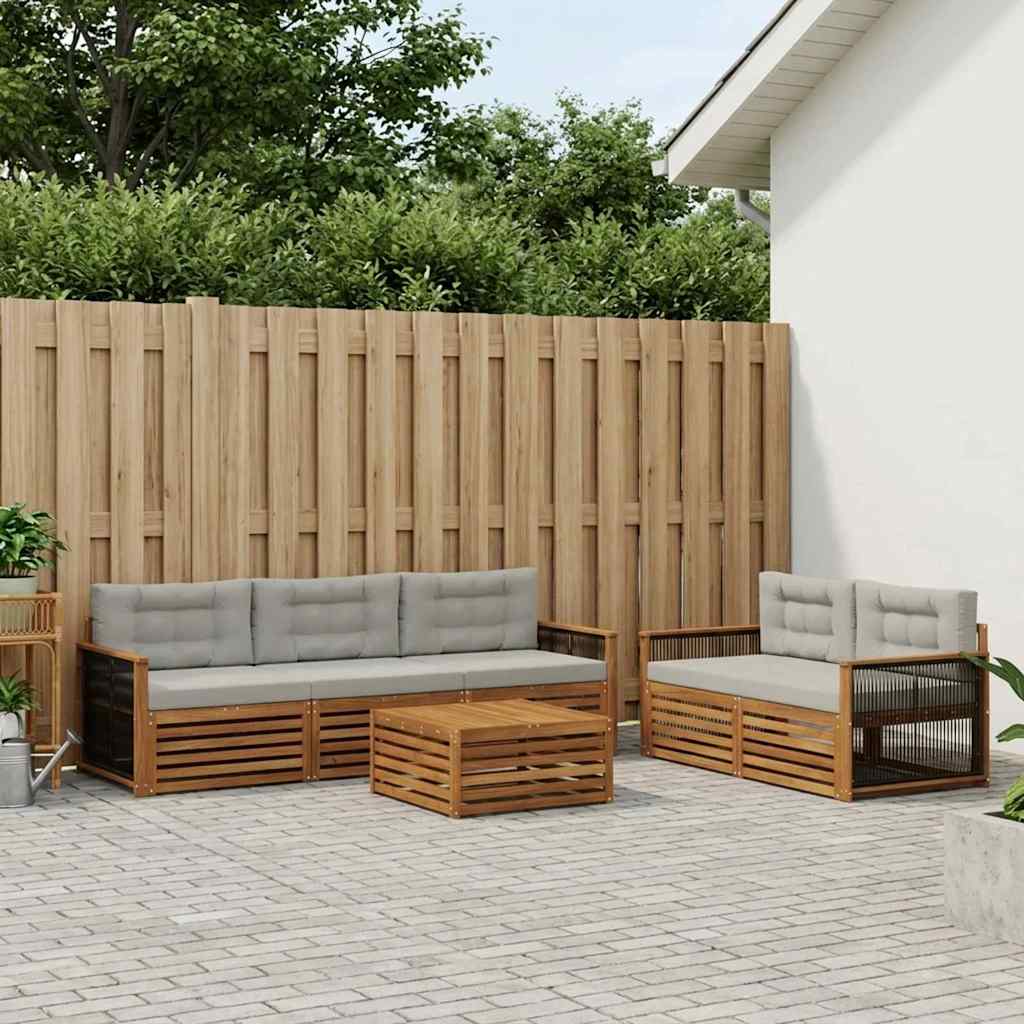 Buiten bankenset met kussen 6 pcs Naturel en lichtgrijs is nu te koop bij PeponiXL, paradijselijk wonen!