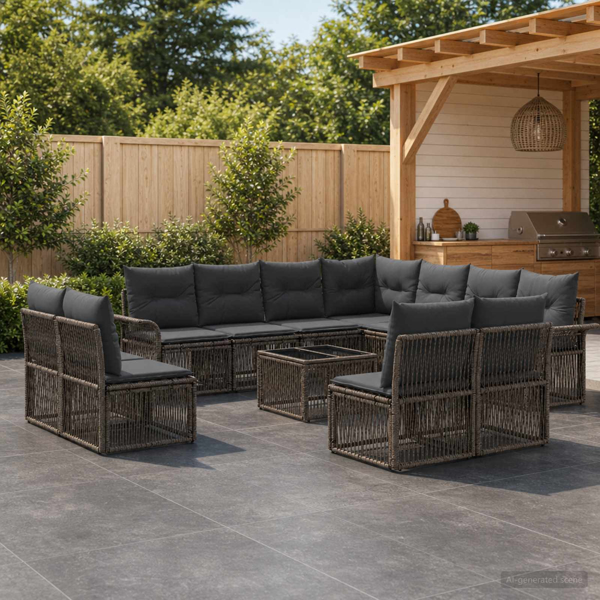 Tuinbankenset 12 pcs Grijs poly rattan is nu te koop bij PeponiXL, paradijselijk wonen!