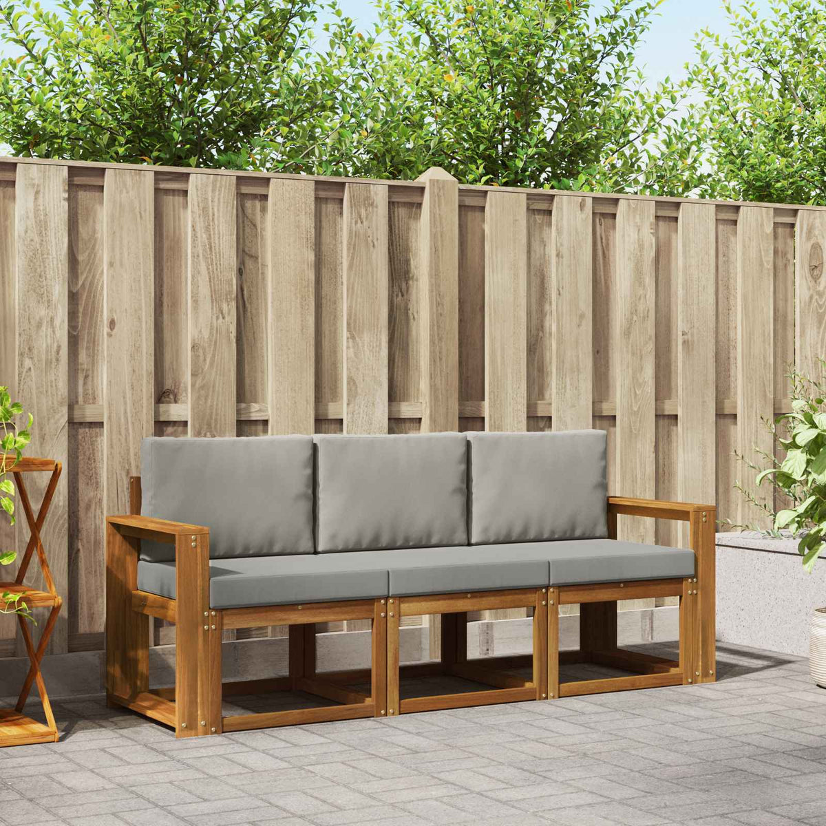 Buiten bankenset met kussen 3 pcs Natuurlijk en Lichtgrijs is nu te koop bij PeponiXL, paradijselijk wonen!