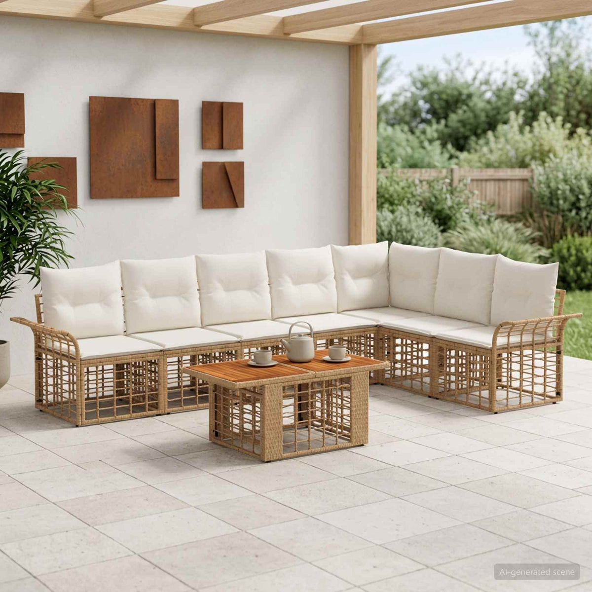 Tuinbankenset 8 st Natuurlijk en Crème Wit poly rattan is nu te koop bij PeponiXL, paradijselijk wonen!
