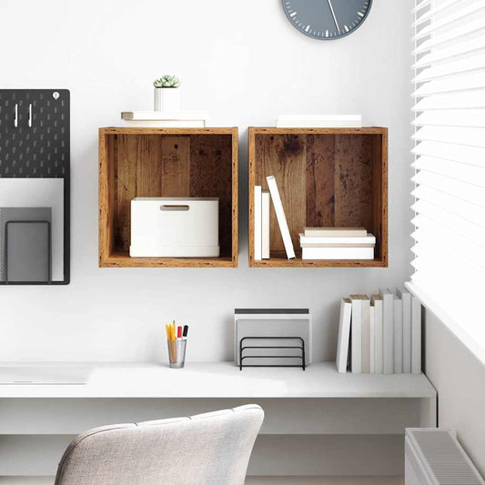 Wandkast met plank 2 pcs Oudhout 37 x 37 x 37 cm Bewerkt hout is nu te koop bij PeponiXL, paradijselijk wonen!