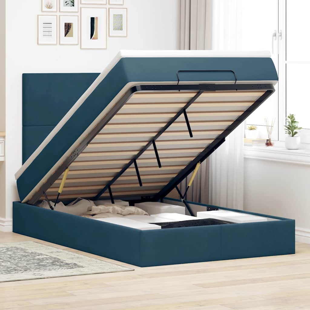Ottoman bed met matrassen 120x190cm fluweel donkerblauw is nu te koop bij PeponiXL, paradijselijk wonen!