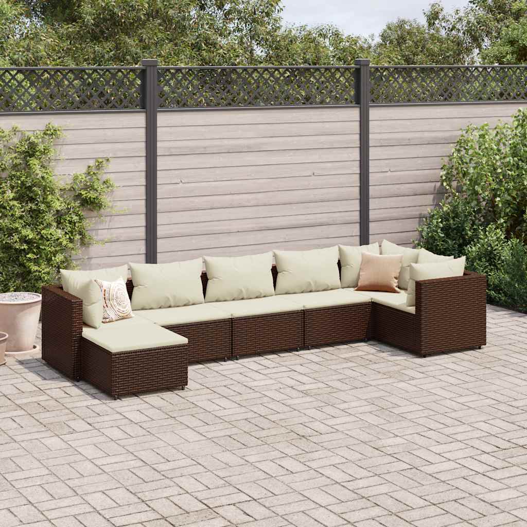 7-delige Loungeset met kussens poly rattan bruin is nu te koop bij PeponiXL, paradijselijk wonen!