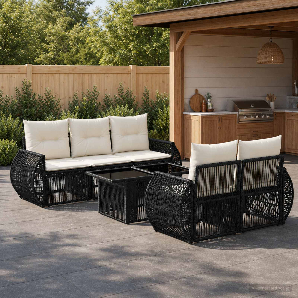 Tuinbankenset 6 st Zwart en Cream Wit poly rattan is nu te koop bij PeponiXL, paradijselijk wonen!