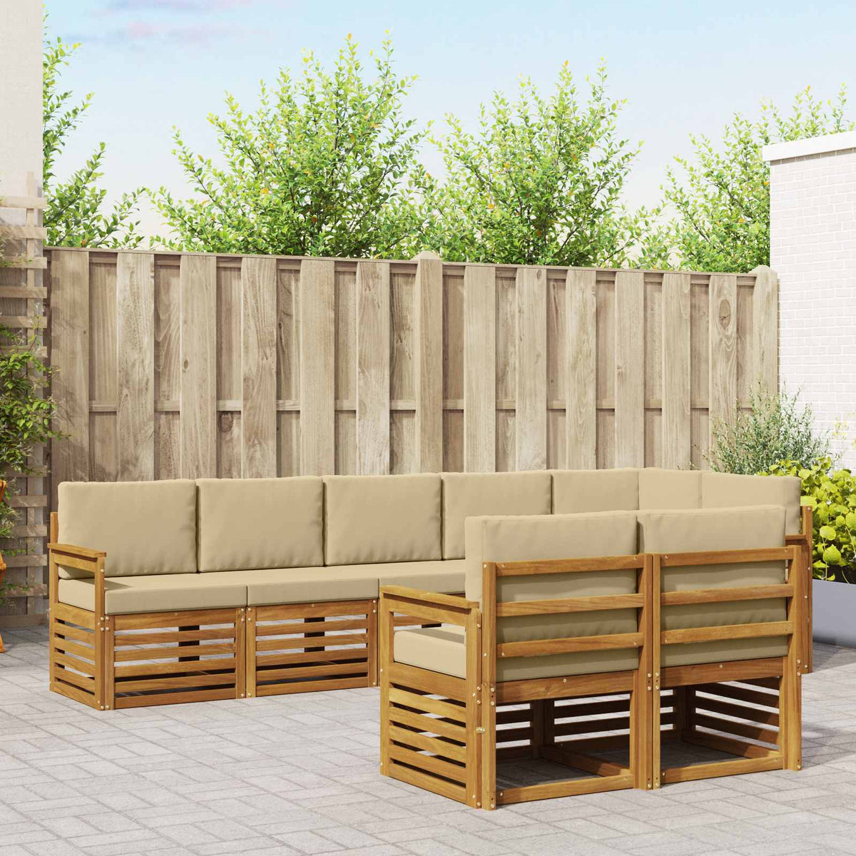 Sofa-Sets 8 pcs Natuurlijk en Beige Massief Acaciahout is nu te koop bij PeponiXL, paradijselijk wonen!