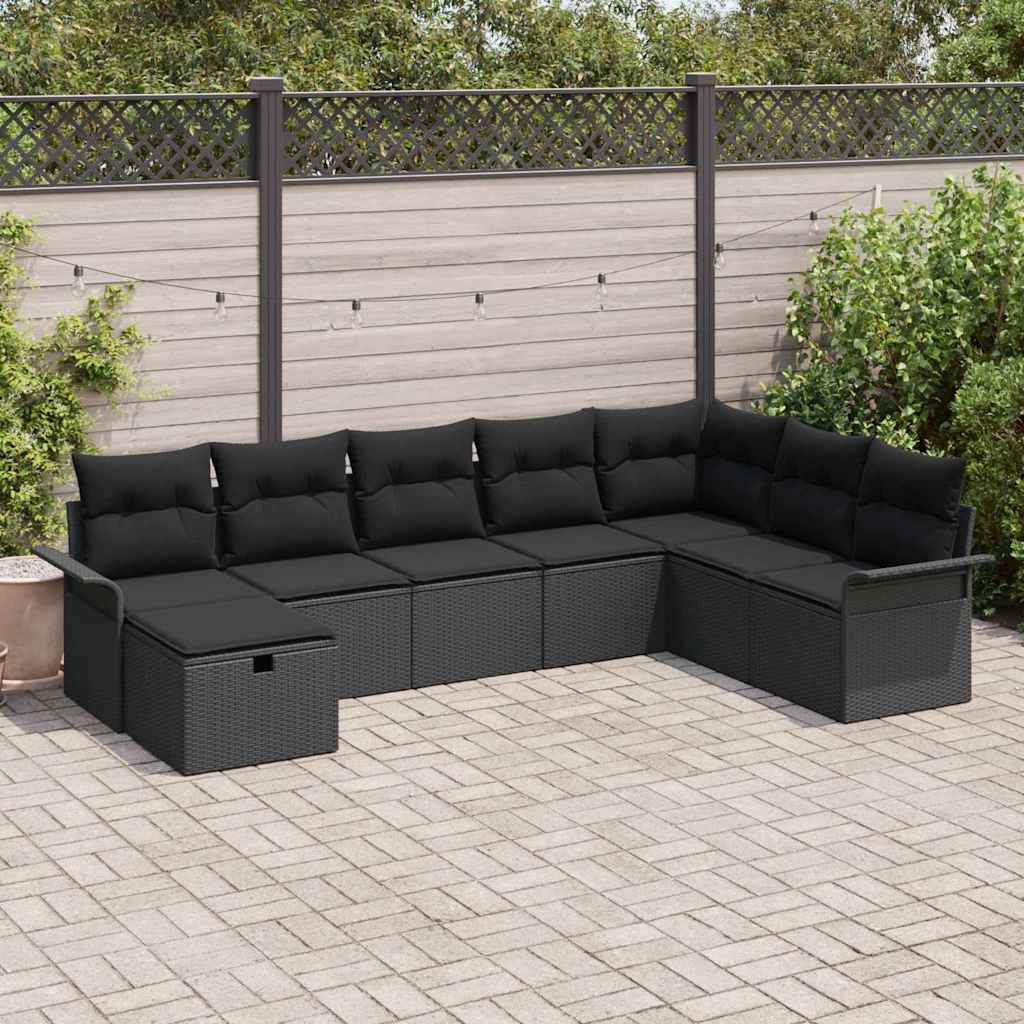 Tuin Sofa Set met kussen met opslag 8 pcs Zwart poly rattan is nu te koop bij PeponiXL, paradijselijk wonen!