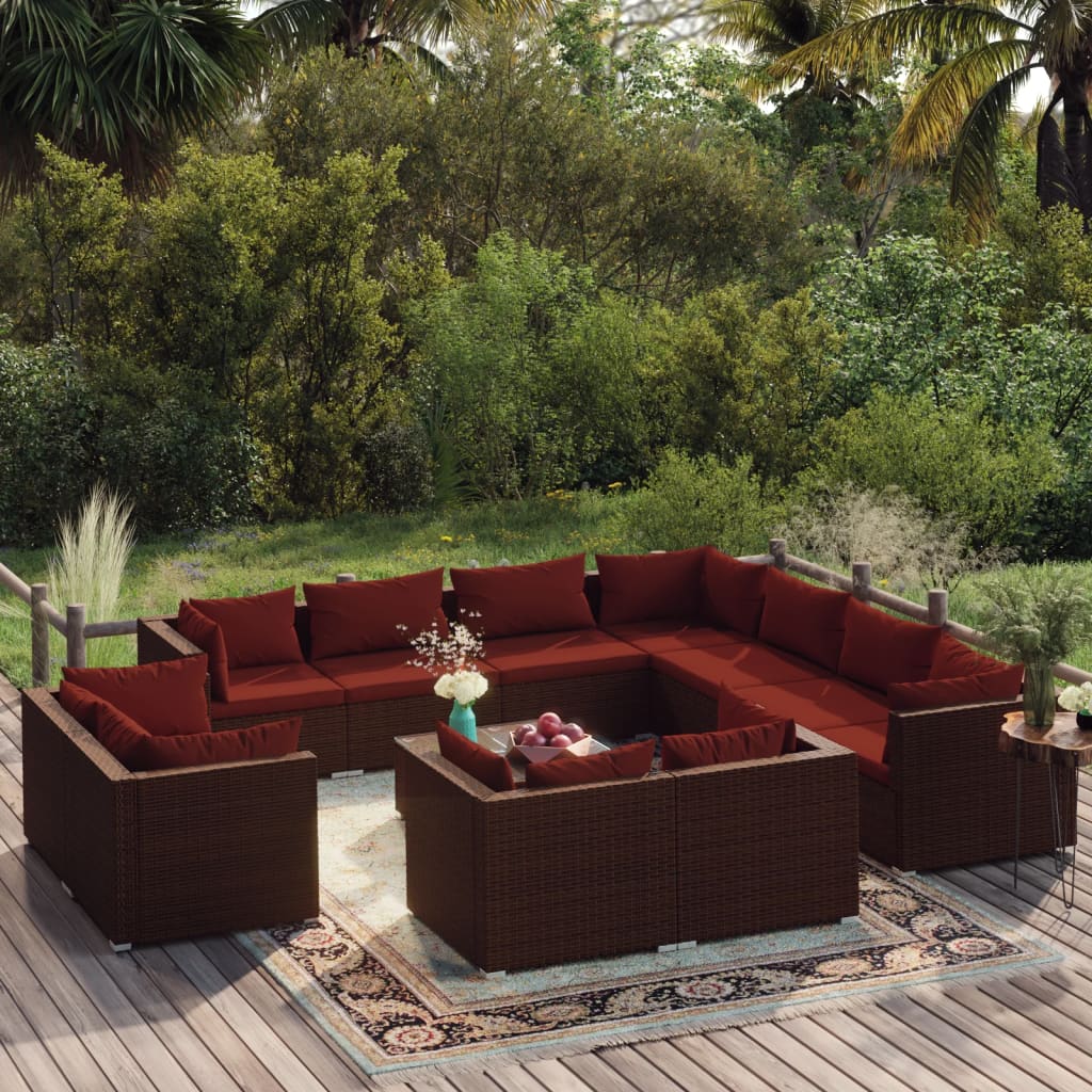 12-delige Loungeset met kussens poly rattan bruin is nu te koop bij PeponiXL, paradijselijk wonen!