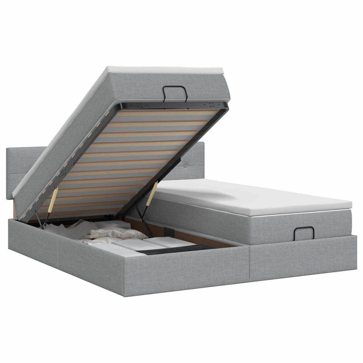 Ottoman bed met matras met hoofdeinde 2 st Lichtgrijs Stof is nu te koop bij PeponiXL, paradijselijk wonen!