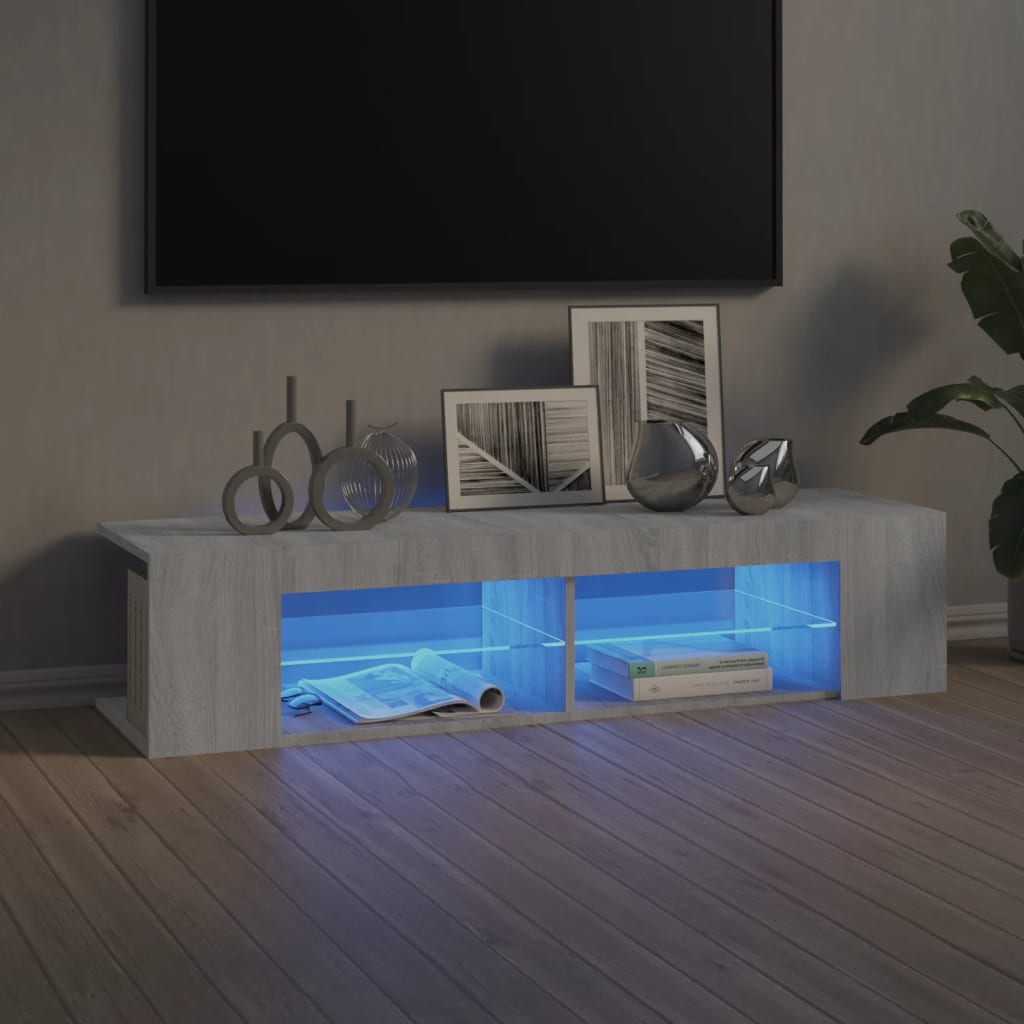 Tv-meubel met LED-verlichting 135x39x30 cm grijs sonoma eiken is nu te koop bij PeponiXL, paradijselijk wonen!