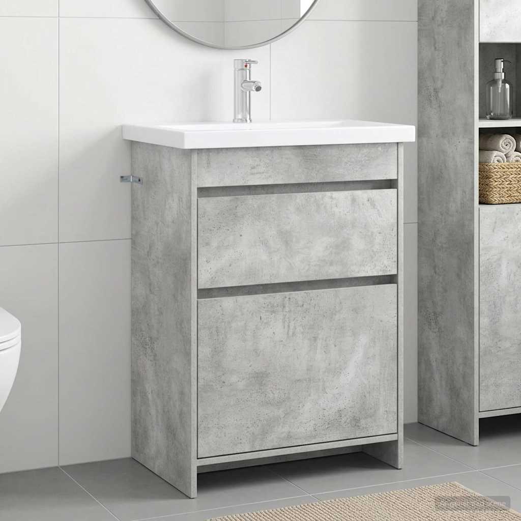 Badkamermeubelset Betongrijs 61 x 40 x 84,5 cm Bewerkt hout is nu te koop bij PeponiXL, paradijselijk wonen!