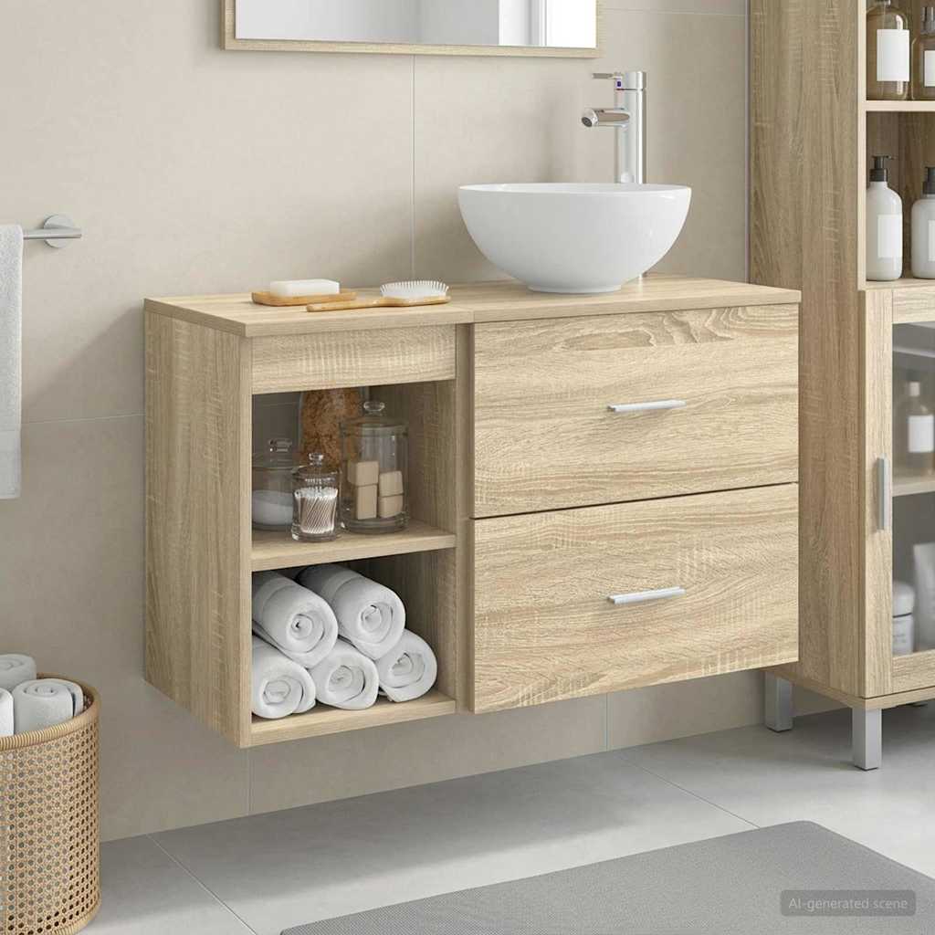 Badkamermeubelset 2 pcs Sonoma Eiken Bewerkt hout is nu te koop bij PeponiXL, paradijselijk wonen!