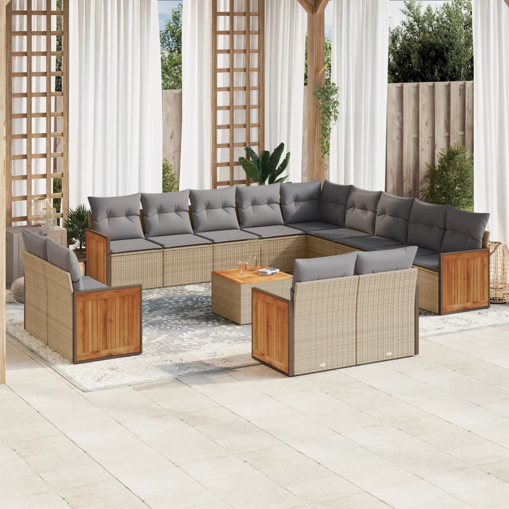 14-delige Loungeset met kussens poly rattan beige is nu te koop bij PeponiXL, paradijselijk wonen!