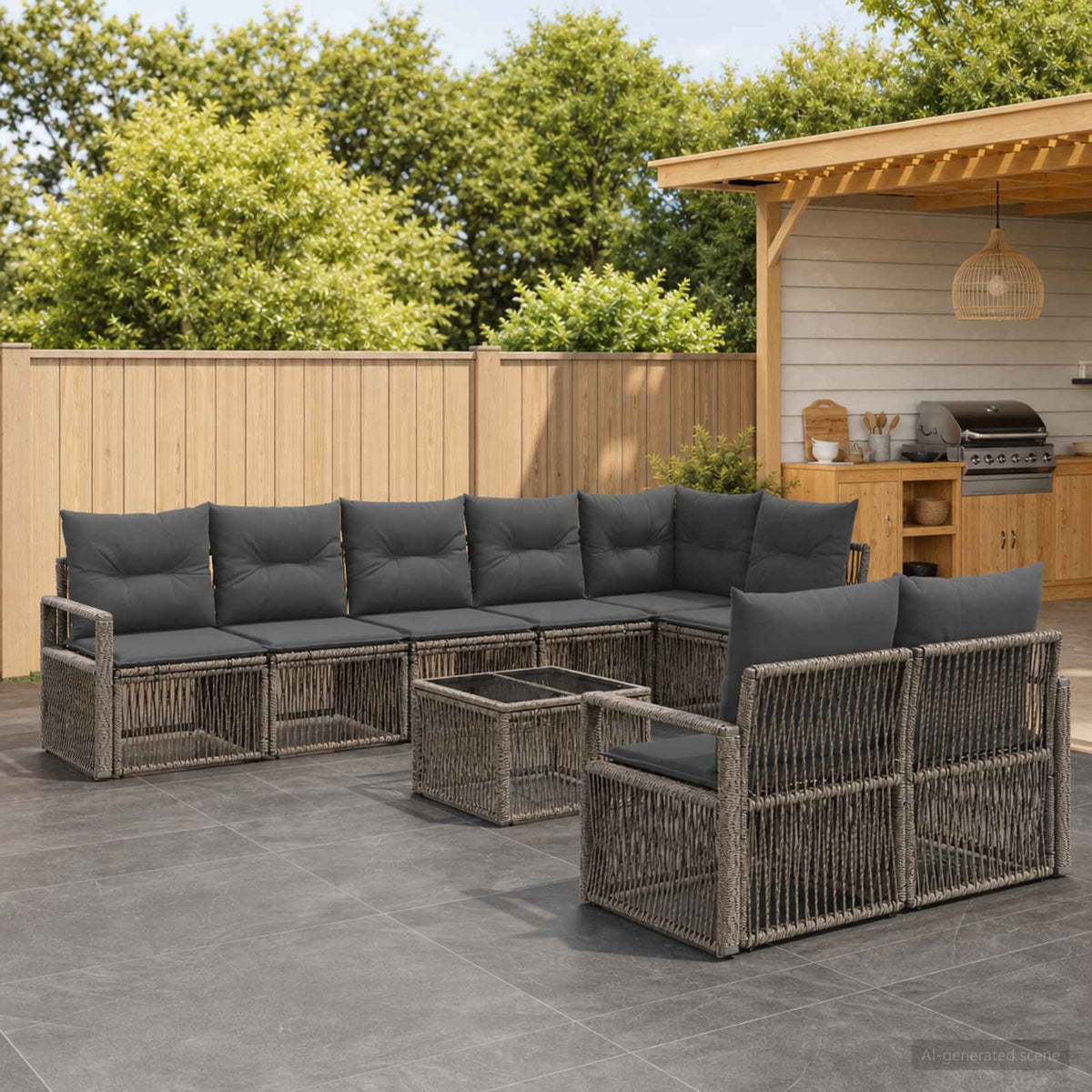 Tuinbankenset 9 pcs Grijs poly rattan is nu te koop bij PeponiXL, paradijselijk wonen!