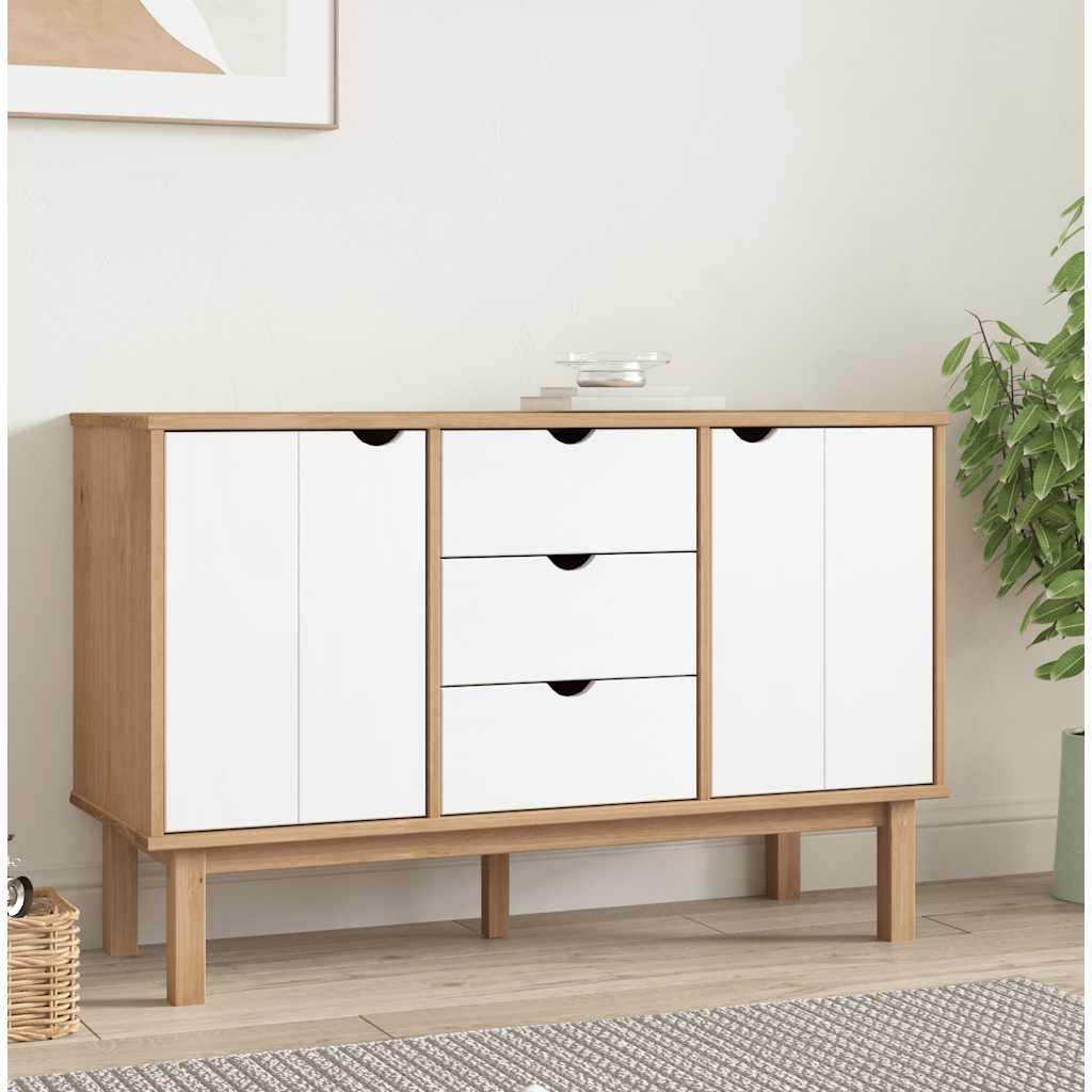 Dressoir OTTA 113,5x43x73 cm massief grenenhout bruin en wit is nu te koop bij PeponiXL, paradijselijk wonen!