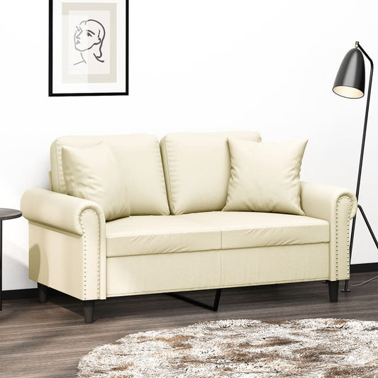 Tweezitsbank met sierkussens 120 cm kunstleer crèmekleurig is nu te koop bij PeponiXL, paradijselijk wonen!