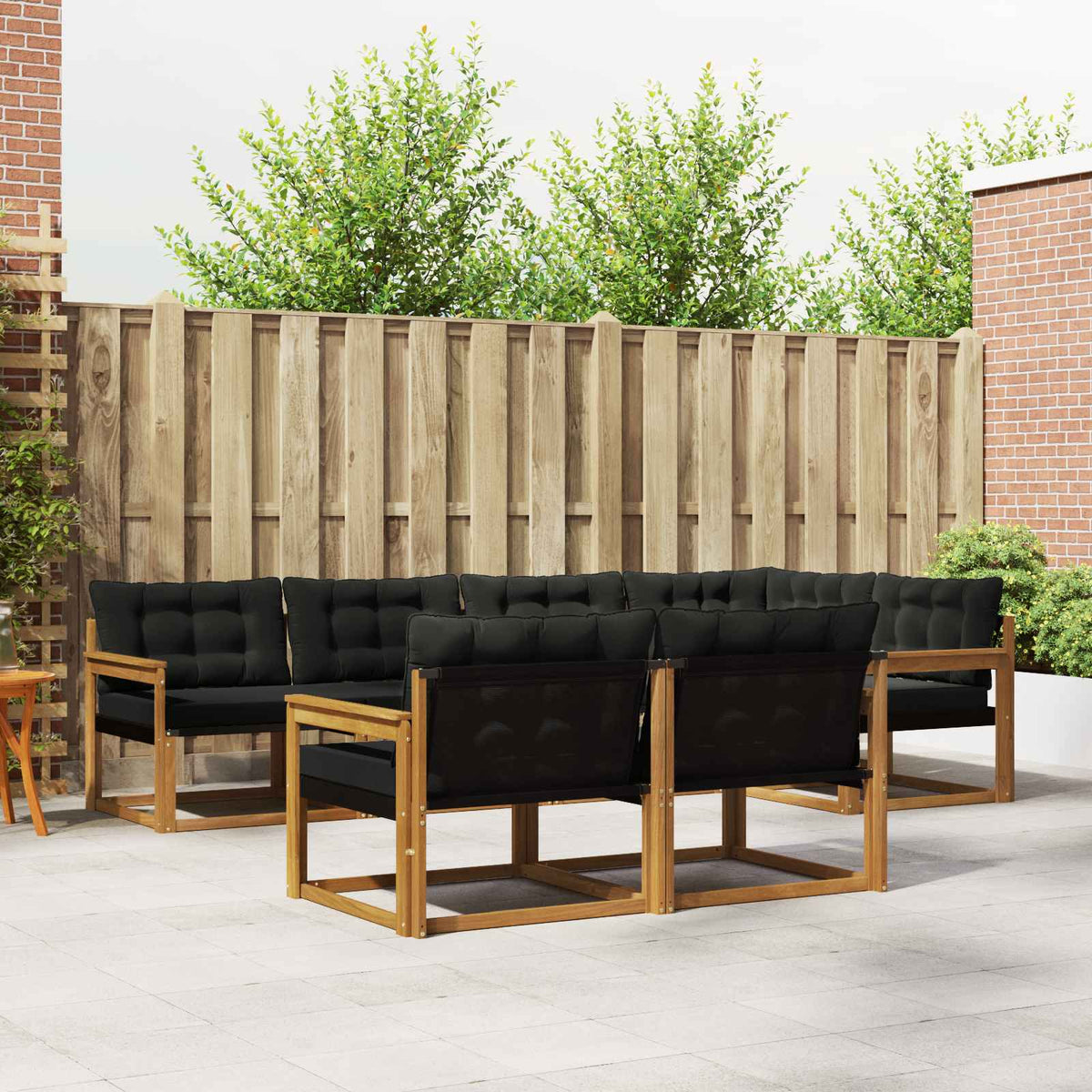 Buiten bankenset met kussen 7 pcs Natuurlijk en Zwart is nu te koop bij PeponiXL, paradijselijk wonen!