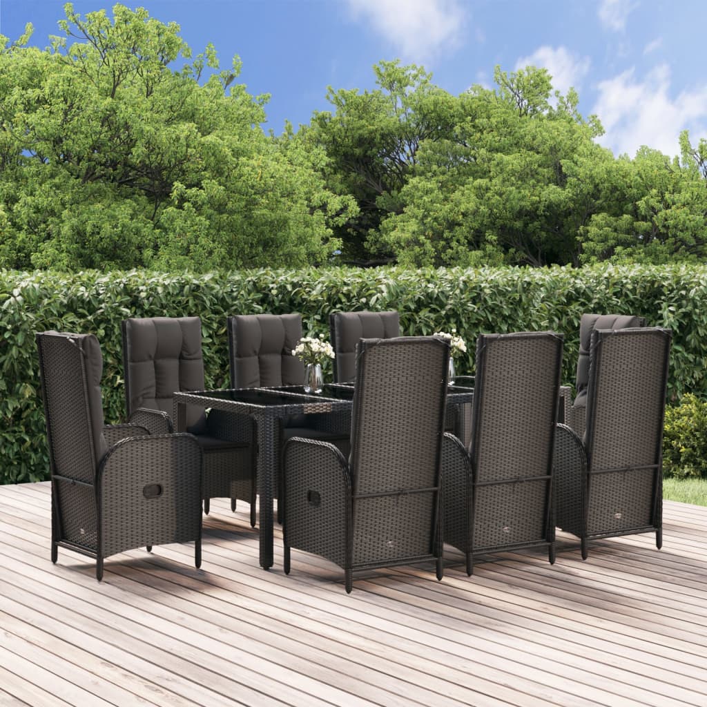 9-delige Tuinset met kussens poly rattan zwart en grijs is nu te koop bij PeponiXL, paradijselijk wonen!