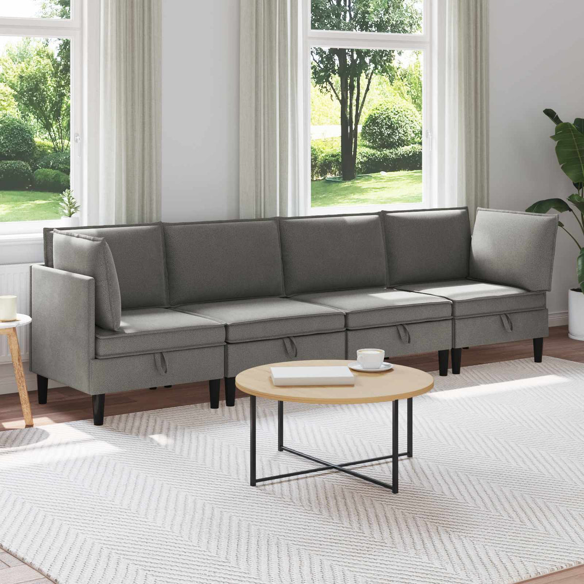Woonkamer Meubelset 4 pcs Donkergrijs Stof is nu te koop bij PeponiXL, paradijselijk wonen!