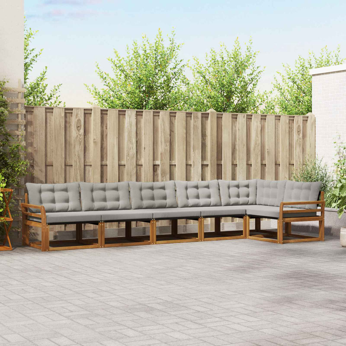 Buiten bankenset met kussen 6 pcs Natuurlijk en Lichtgrijs is nu te koop bij PeponiXL, paradijselijk wonen!