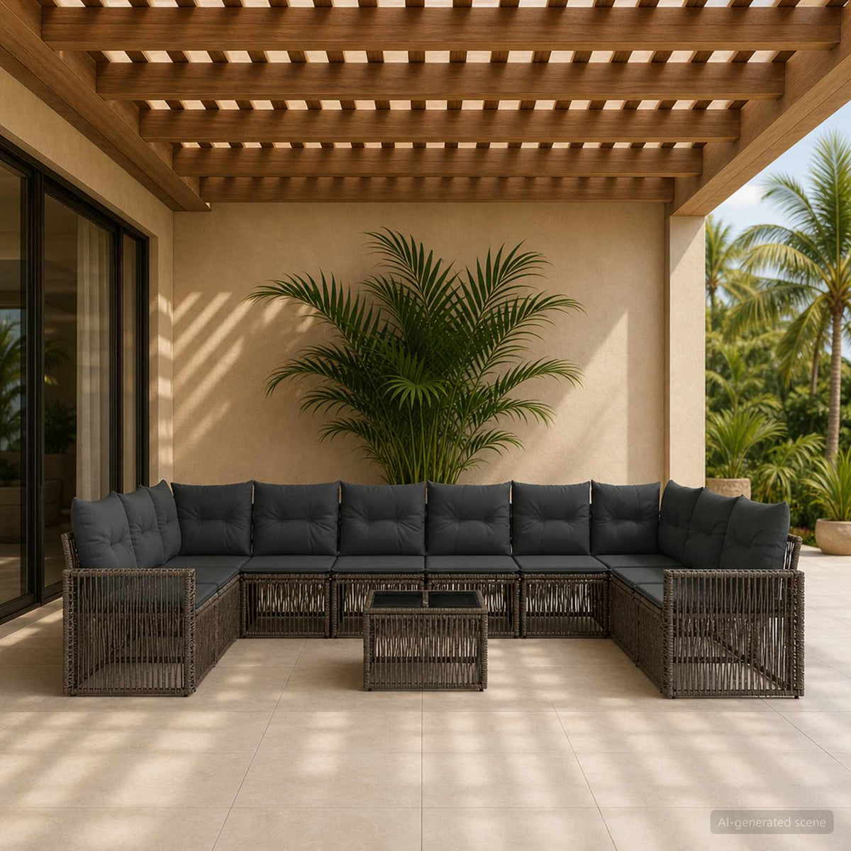 Tuinbankenset 11 pcs Grijs en Donkergrijs poly rattan is nu te koop bij PeponiXL, paradijselijk wonen!