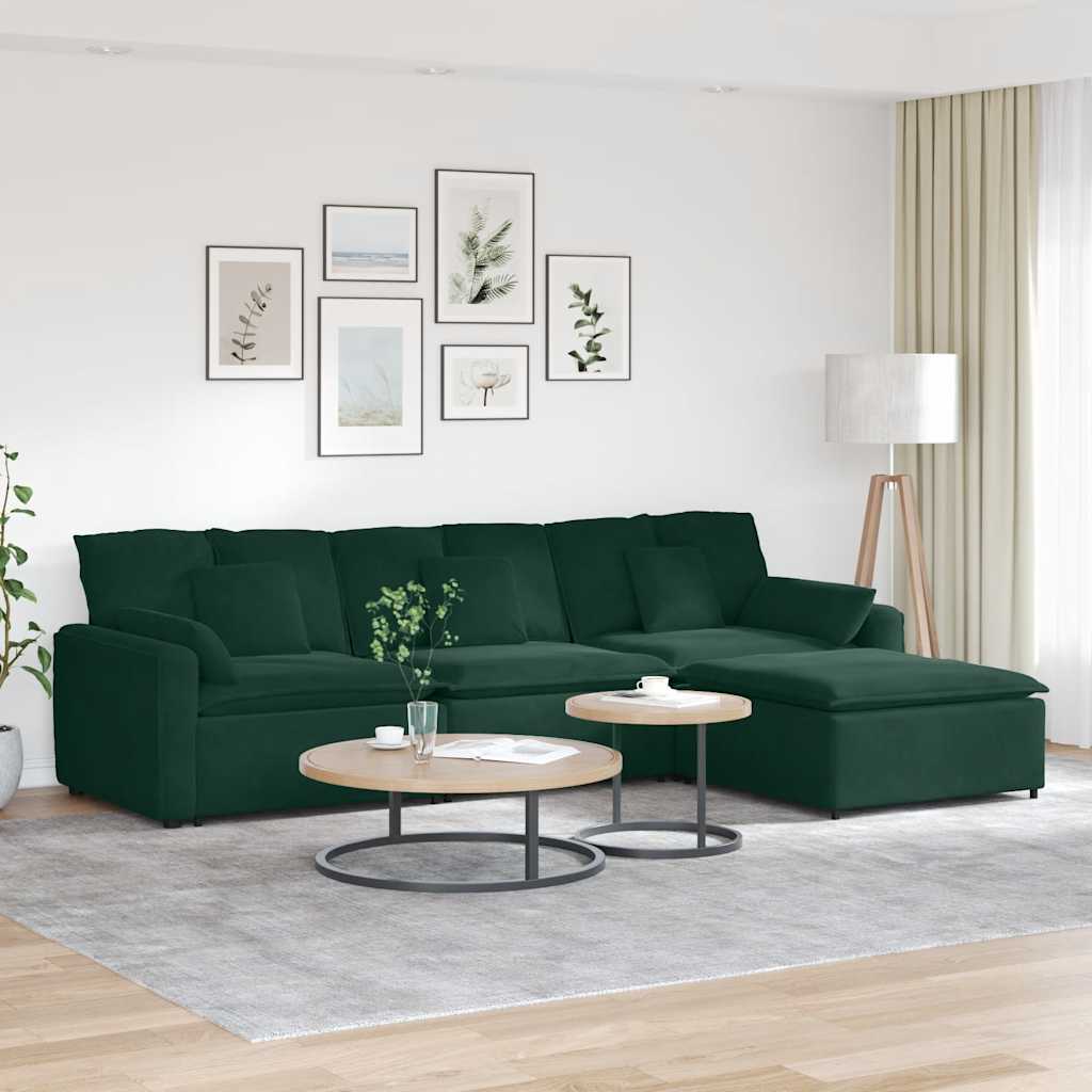 Modulaire bank met voetenbank en kussens donkergroen is nu te koop bij PeponiXL, paradijselijk wonen!