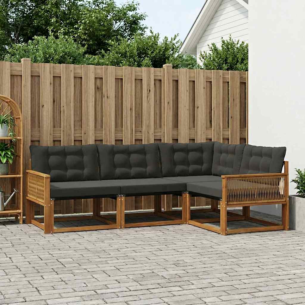 Buiten bankenset met kussen 4 pcs Naturel en Zwart is nu te koop bij PeponiXL, paradijselijk wonen!