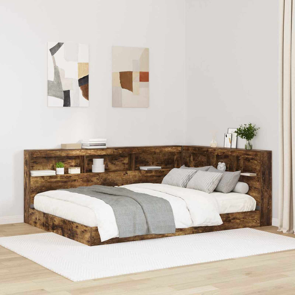 Boekenkast Bed Gerookt eiken 140 x 200 cm Bewerkt hout is nu te koop bij PeponiXL, paradijselijk wonen!