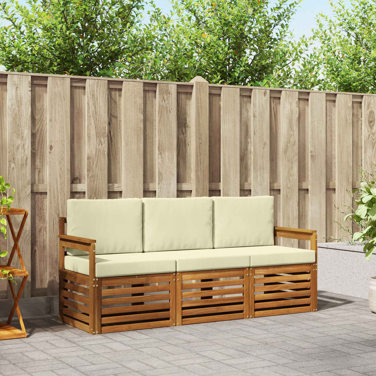 Sofa-Sets 3 pcs Natuurlijk en Crème Massief Acaciahout is nu te koop bij PeponiXL, paradijselijk wonen!