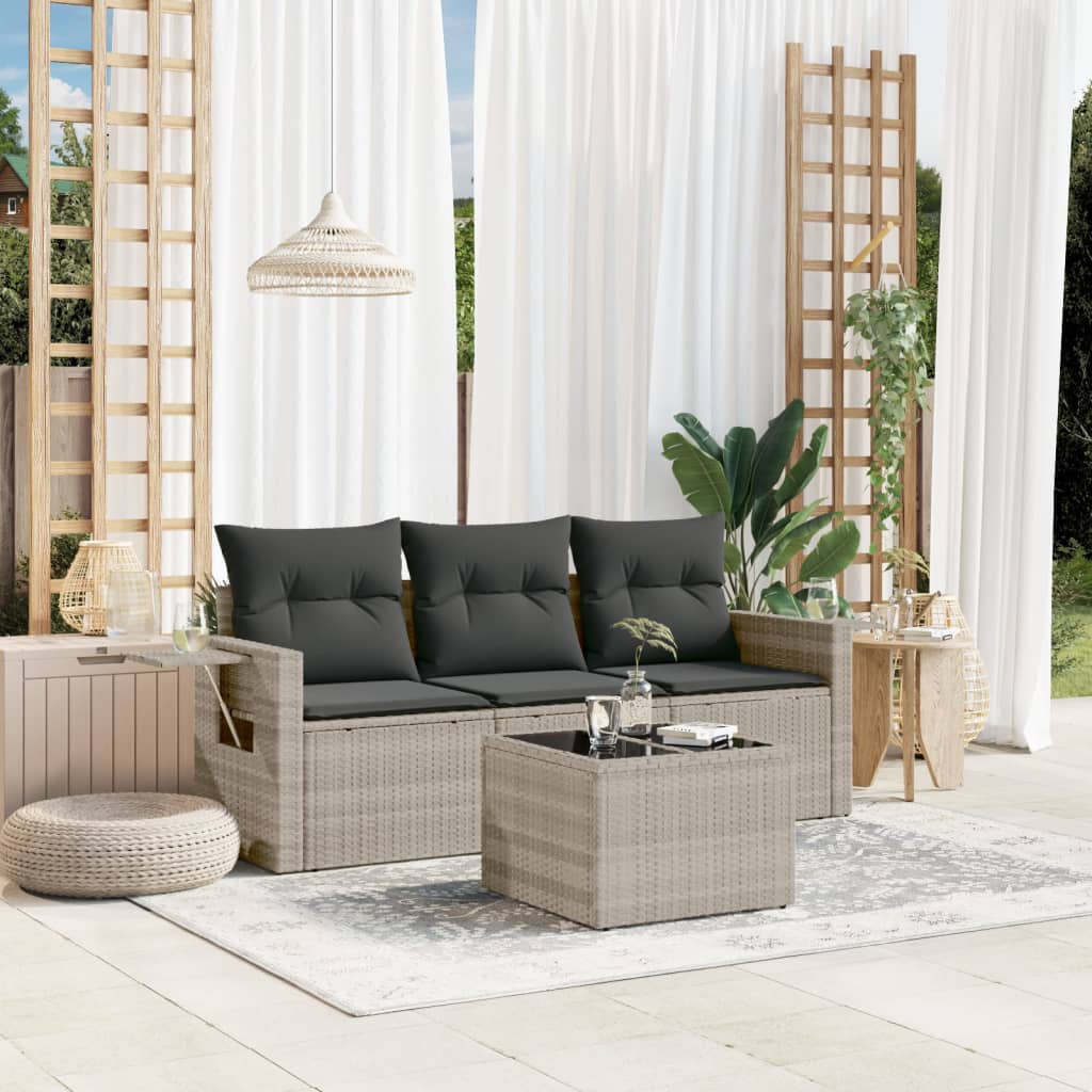 4-delige Loungeset met kussens poly rattan lichtgrijs is nu te koop bij PeponiXL, paradijselijk wonen!