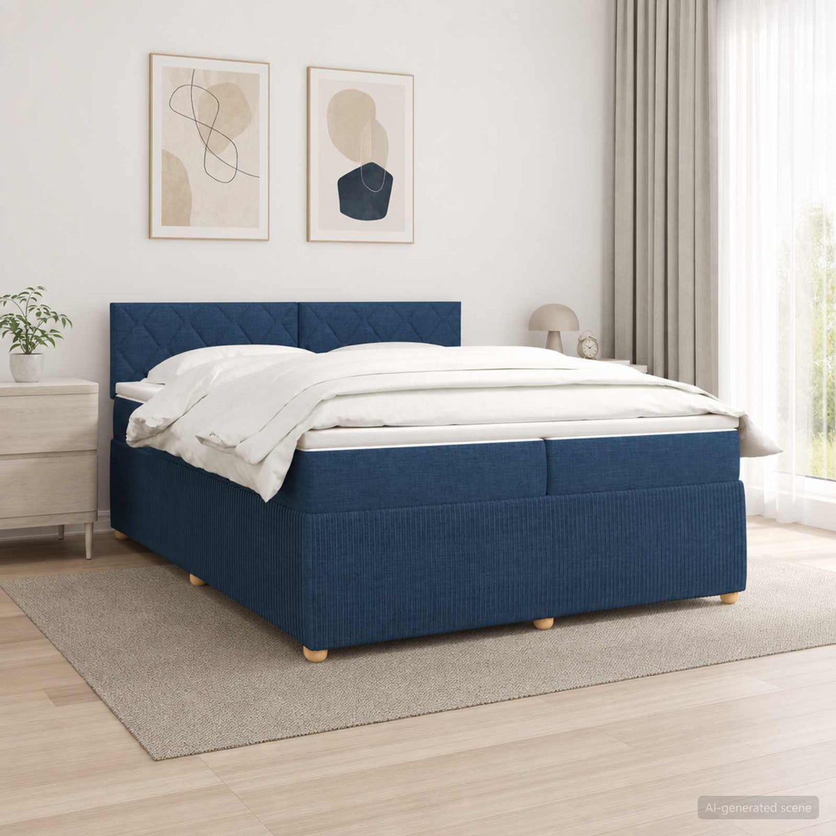 Boxspringbed met matras met hoofdeinde Blauw 200 x 200 cm Stof is nu te koop bij PeponiXL, paradijselijk wonen!